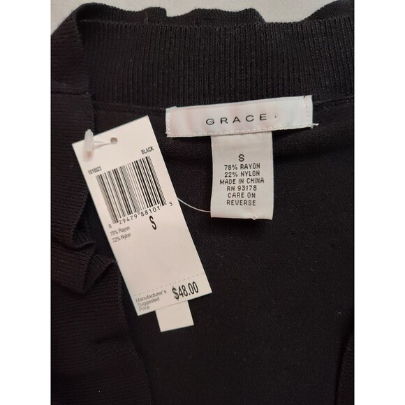 Women's Grace Short Sleeve Ruffle Open Cardigan Sweater Black Small - Picture 4 of 4
